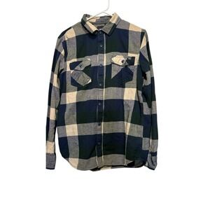 Vans Plaid Flannel Shirt Men's Medium Slim Fit Blue Tan Long Sleeve Button Up